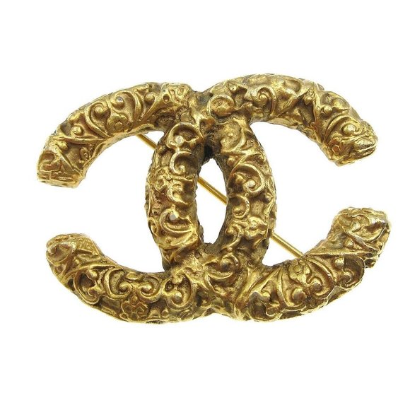 CHANEL, Jewelry, Authenticity Guaranteed Chanel Cc Logos Charm Brooch Pin  Corsage Goldplated